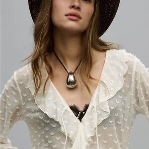 By Anthropologie Long-Sleeve Sheer Textured Ruffle Blouse